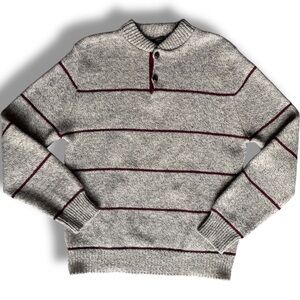 Vtg Fisherman Striped Henley Wool Knit Sweater‎ Mens L USA Peconic Bay Traders